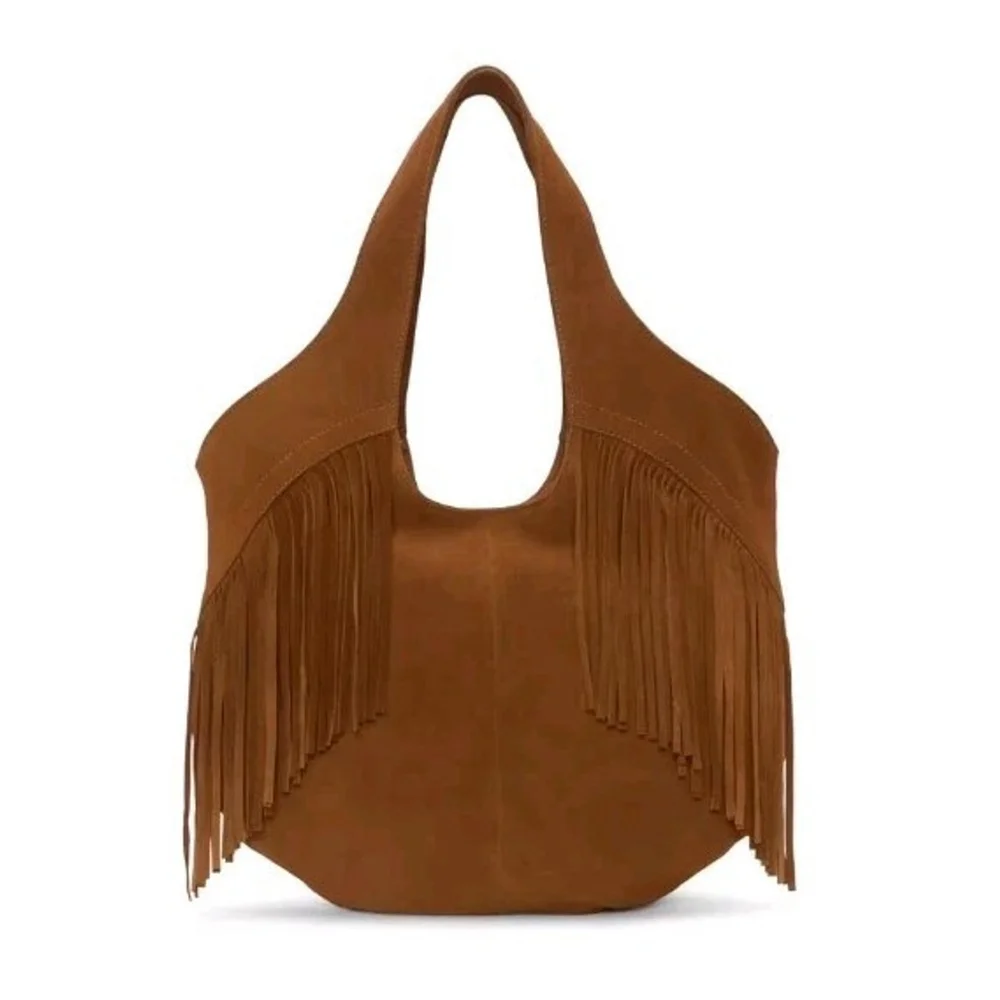 Lucky Brand Nyra Honey Tan Suede Fringe Leather Hobo Shoulder Bag Boho NWT